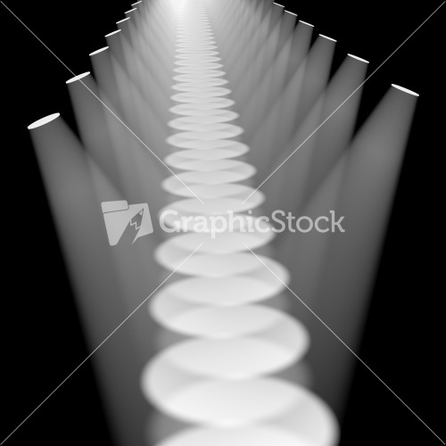 Multiple White Spotlights In A Row On Stage For Highlighting Or Path