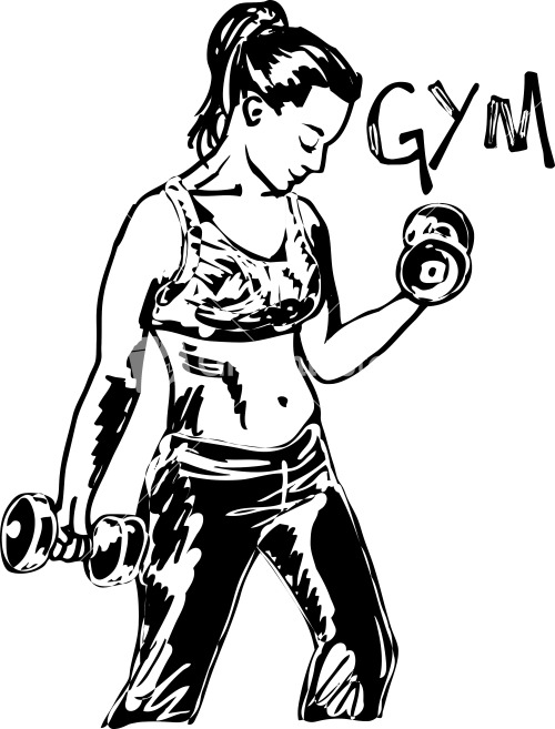 Sketch Of A Woman Working Out At The Gym With Dumbbell Weights. Vector ...