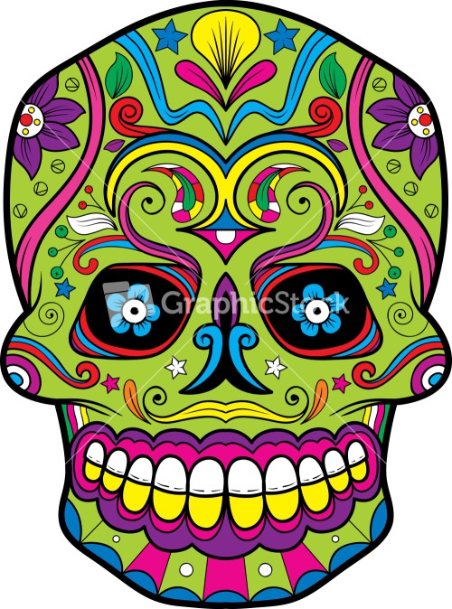 Download Sugar Skull Vector Element With Flower Stock Image