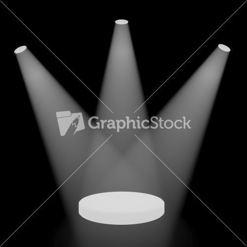 White Spotlights Shining On A Small Stage With Black Background