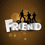 Happy Friendship Day Concept With Silhouette Of Friend And Stylish Text On Brown Background.